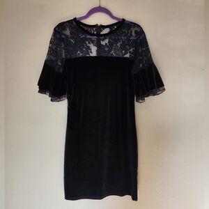 Chic Black Velvet Dress with Lace